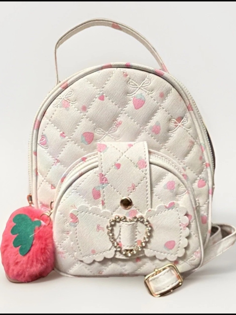 *NWT* Mini Convertible Zip Faux Leather Backpack Strawberry White